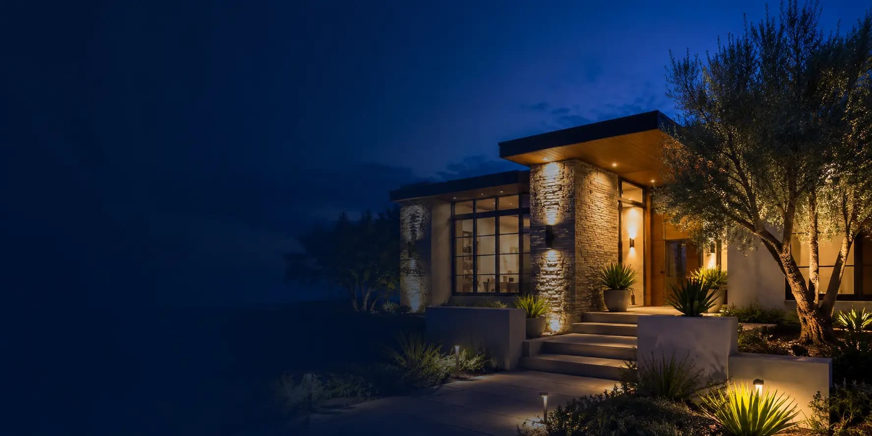 Contemporary Southern California home at twilight